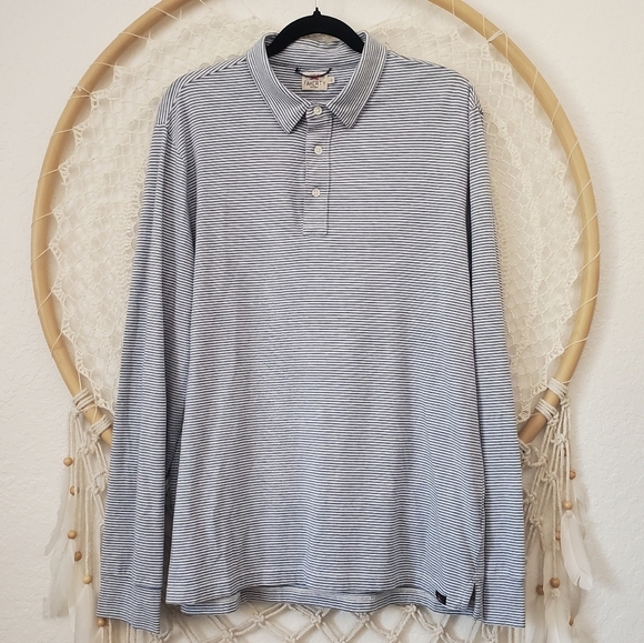 Faherty Other - Faherty Men's L Blue Stripped Long Sleeve Collard Polo Shirt Organic Cotton EUC